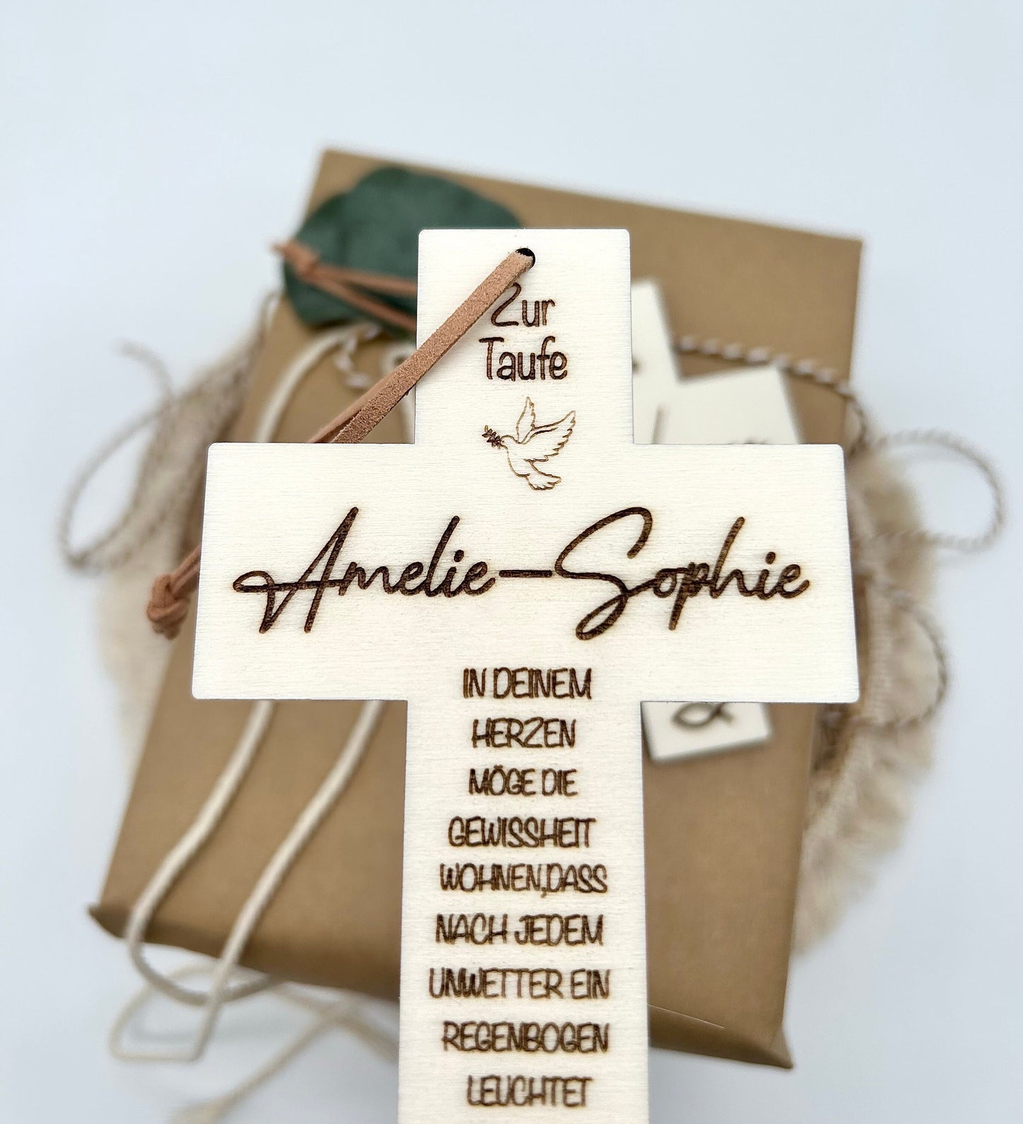 Taufe - Taufkreuz - Personalisiertes Geschenk zur Taufe - Holzkreuz - Holzgeschenk - Geschenkdeko - Geschenkanhänger -