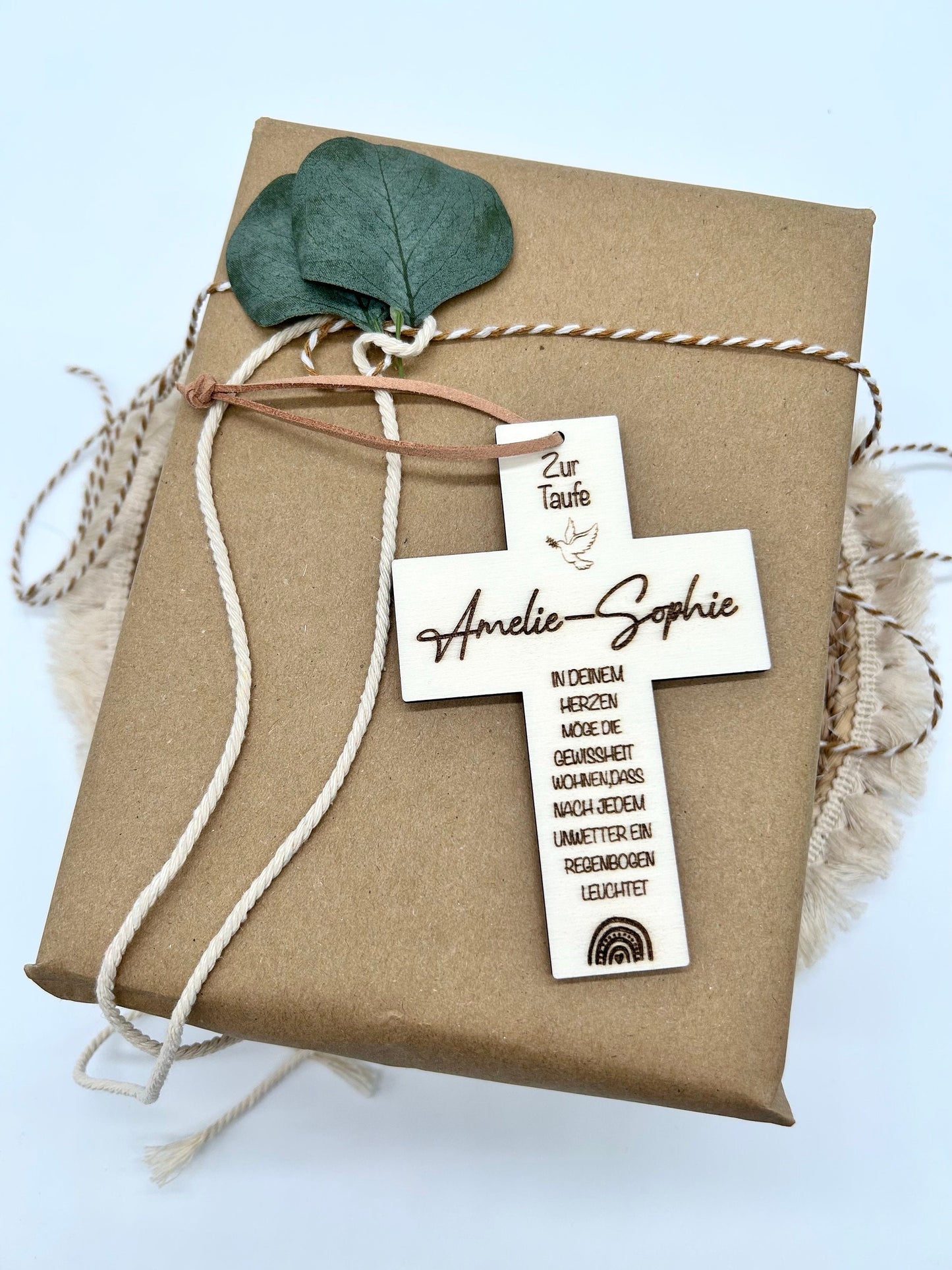 Taufe - Taufkreuz - Personalisiertes Geschenk zur Taufe - Holzkreuz - Holzgeschenk - Geschenkdeko - Geschenkanhänger -