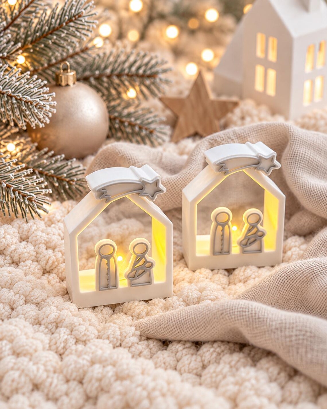 Mini-Weihnachtskrippe mit Licht
